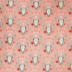 Floral Bull Skulls on Pink Anti Pill Fleece Fabric