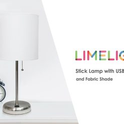 All The Rages Stick Lamp with USB charging port and Fabric Shade