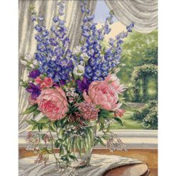 Dimensions 16 x 19 Peonies   Delphiniums Counted Cross Stitch Kit