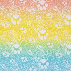 Novelty Cotton Fabric Rainbow Paw Prints