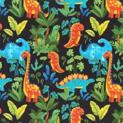 Dinosaurs on Black Novelty Cotton Fabric