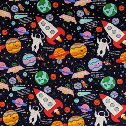 Outer Space Friends On Black Novelty Cotton Fabric by POP!