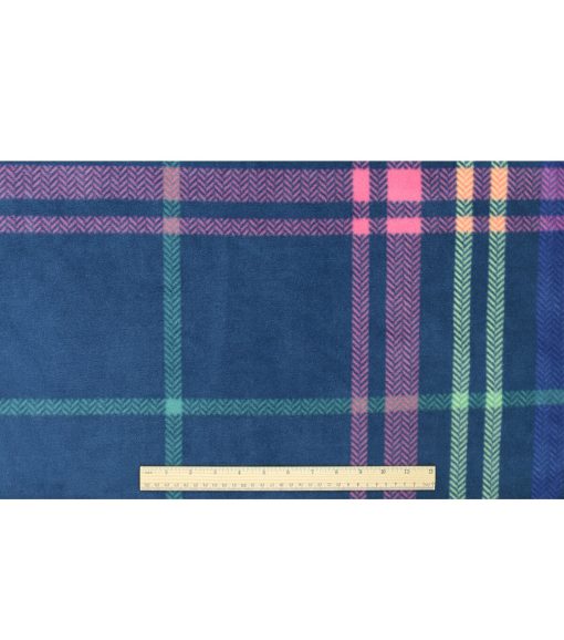 Neon   Pink Plaid on Blue Anti Pill Fleece Fabric - Image 4