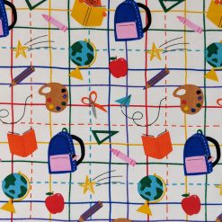 Multicolor School Supplies On Plaid Novelty Cotton Fabric by POP!