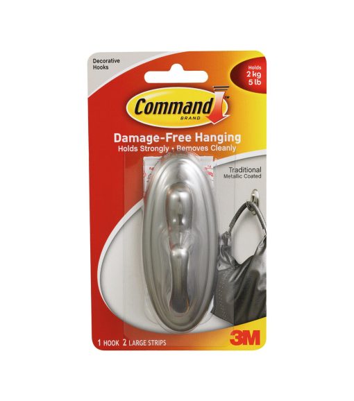 Command 5lbs Large Brushed Nickle Decorative Hook   Strips 3ct