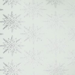 Silver Foil Snowflakes on White Pure Plush Fleece Fabric