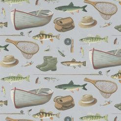 David Textiles Fresh Catch on Gray Novelty Cotton Fabric