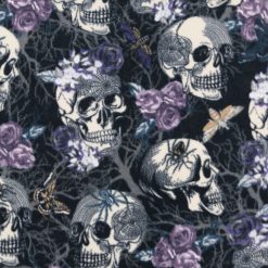 Purple   White Floral Skulls Anti Pill Fleece Fabric
