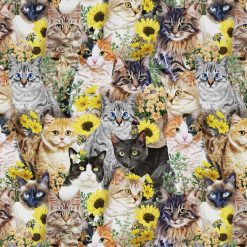 David Textiles Cats   Sunflowers Novelty Cotton Fabric