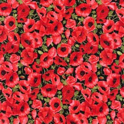 Hi Fashion Red Poppy Premium Metallic Cotton Fabric