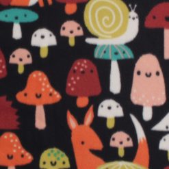 Fox   Mushrooms on Black Blizzard Fleece Fabric