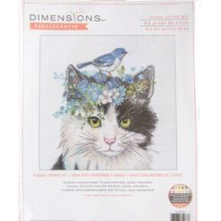Dimensions 11 x 11 Floral Crown Cat Counted Cross Stitch Kit