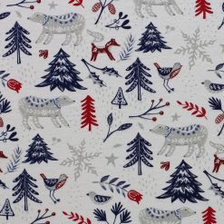 Folk Winter Animals on White Super Snuggle Christmas Flannel Fabric