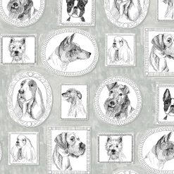 Surface Style 20.5  x 18  Silver Pup Portraits Peel   Stick Wallpaper
