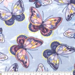 Purple   Pink Butterflies on Blue Anti Pill Fleece Fabric