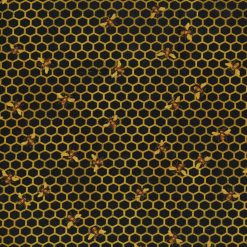 Hi Fashion Bees On Honeycomb Black Premium Print Cotton Fabric
