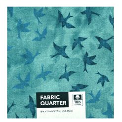 18 x 21 Teal Tonal Birds Cotton Fabric Quarter 1pc by Keepsake Calico