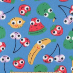 Googly Eye Fruit on Blue Blizzard Fleece Fabric
