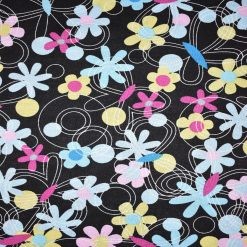 Multi Color Daisy Black Novelty Cotton Fabric
