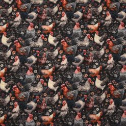 Roosters on Black Novelty Cotton Fabric