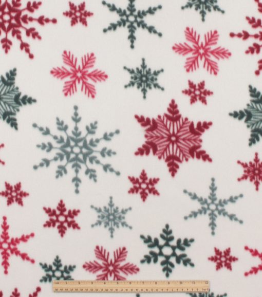 White   Red Snowflakes Blizzard Fleece Fabric - Image 2