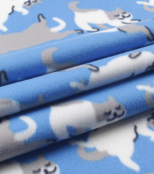 Cats on Blue Blizzard Fleece Fabric - Image 3