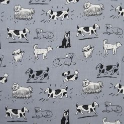 Sketched Dogs On Gray Novelty Prints Cotton Fabric