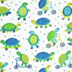 Green Turtles on Bikes Anti Pill Plush Fleece Fabric
