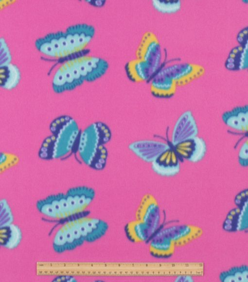 Butterfly on Pink Blizzard Fleece Fabric - Image 2