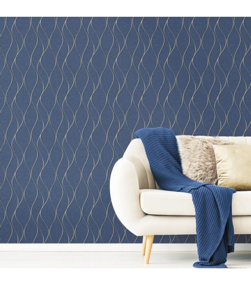 RoomMates Wallpaper Navy Wave Ogee - Image 2
