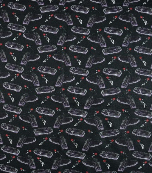 Coffins On Black Cotton Fabric