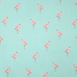Flamingos On Teal Novelty Cotton Fabric
