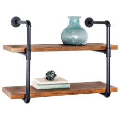 Honey Can Do 2 Tier Black Industrial Wall Shelf