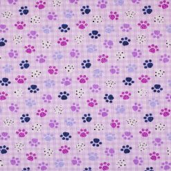 Novelty Cotton Fabric Purple Paws on Gingham