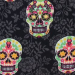 Skull Print With Sketched Floral on Black Anti Pill Plush Fleece Fabric