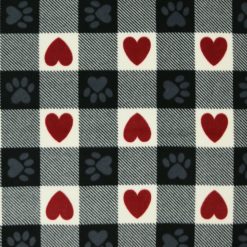 Paws   Hearts on Buffalo Checks Anti Pill Fleece Fabric