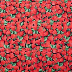 Picked Strawberries On Black Novelty Cotton Fabric