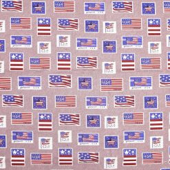 Flag Stamps on Light Purple Patriotic Cotton Fabric