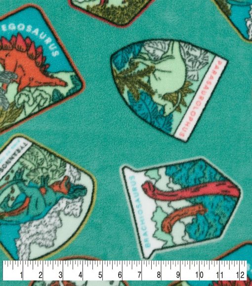 Dinosaur Patches Anti Pill Fleece Fabric - Image 3
