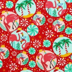 Tropical Ornaments on Red Super Snuggle Christmas Flannel Fabric