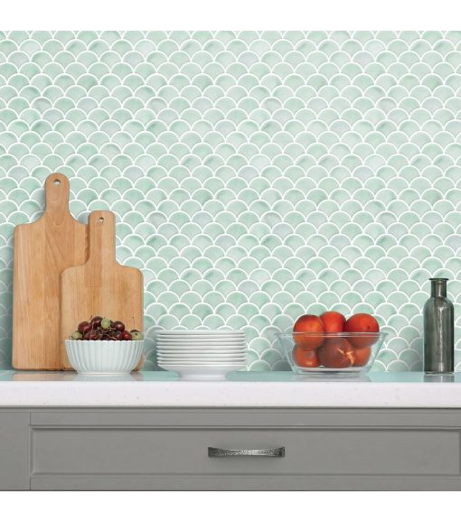 Aqua Scallop Peel   Stick Tile Backsplash - Image 3