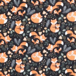 Sweet Foxes on Black Anti Pill Fleece Fabric