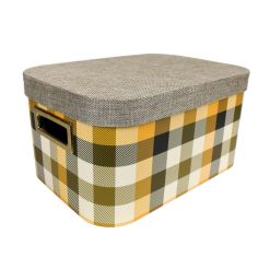 13 Yellow Buffalo Checks Oval Lidded Box With Cutout Handles