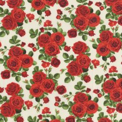 Hi Fashion Rose Bouquets on White Premium Cotton Fabric