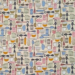 Baking Tools on Brown Novelty Cotton Fabric
