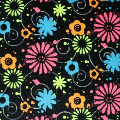 Neon Floral Swirls on Black Pure Plush Fleece Fabric