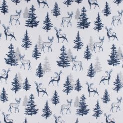 Blue Scenic Deer   Trees Anti Pill Fleece Fabric