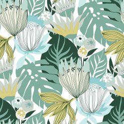 RoomMates 20.5 x 16.5  Green Retro Tropical Leaf Peel   Stick Wallpaper