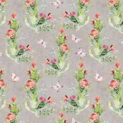 Susan Winget Cactus on Gray Premium Cotton Fabric