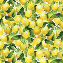 Hi Fashion Packed Lemons On White Premium Print Cotton Fabric